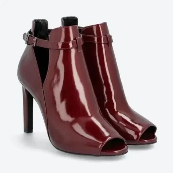 New Michael Michael Kors Lawson Open Toe Leather Bootie Burgundy Size 6 - Picture 1 of 3